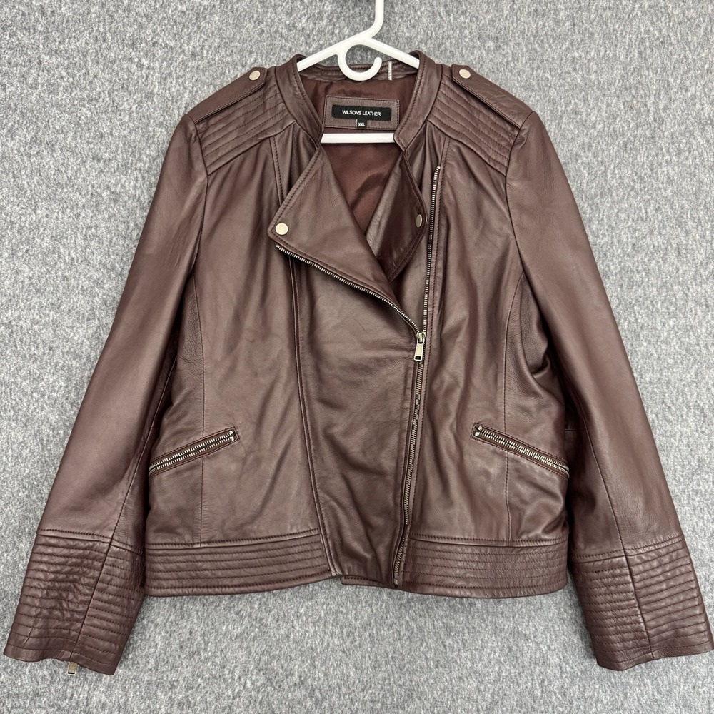Wilsons Leather Monica Womens XXL Burgundy Genuine Leather Moto Jacket Biker